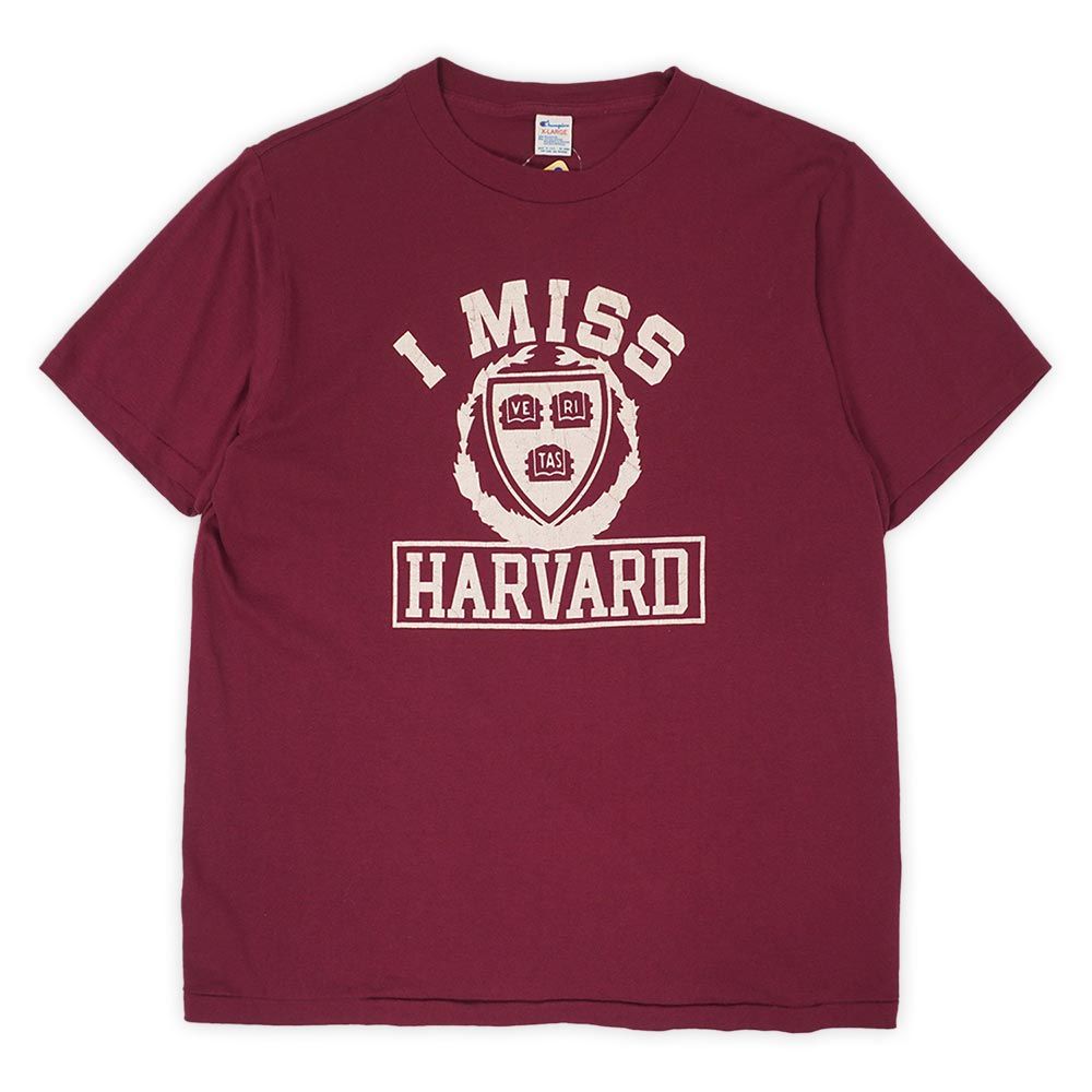 チャンピオン Champion 80s 80年代 I MISS HARVARD ハーバード大学 カレッジプリントTシャツ トリコタグ 珍品 アメリカ製 MADE IN USA ヴィンテージ 古着 バーガンディー エンジ XL【中古】