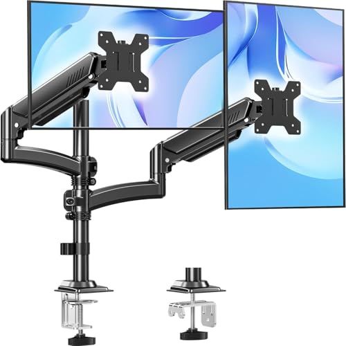 MOUNTUP デュアルモニタアーム 2画面 32インチ対応 ディスプレイアーム ガススプリング 縦並び 耐荷重2?10kg VESA75*75 100*100 グロメット式 クランプ式 ポール アーム付き 角度調整 MU6016B-07★m 601c94b3