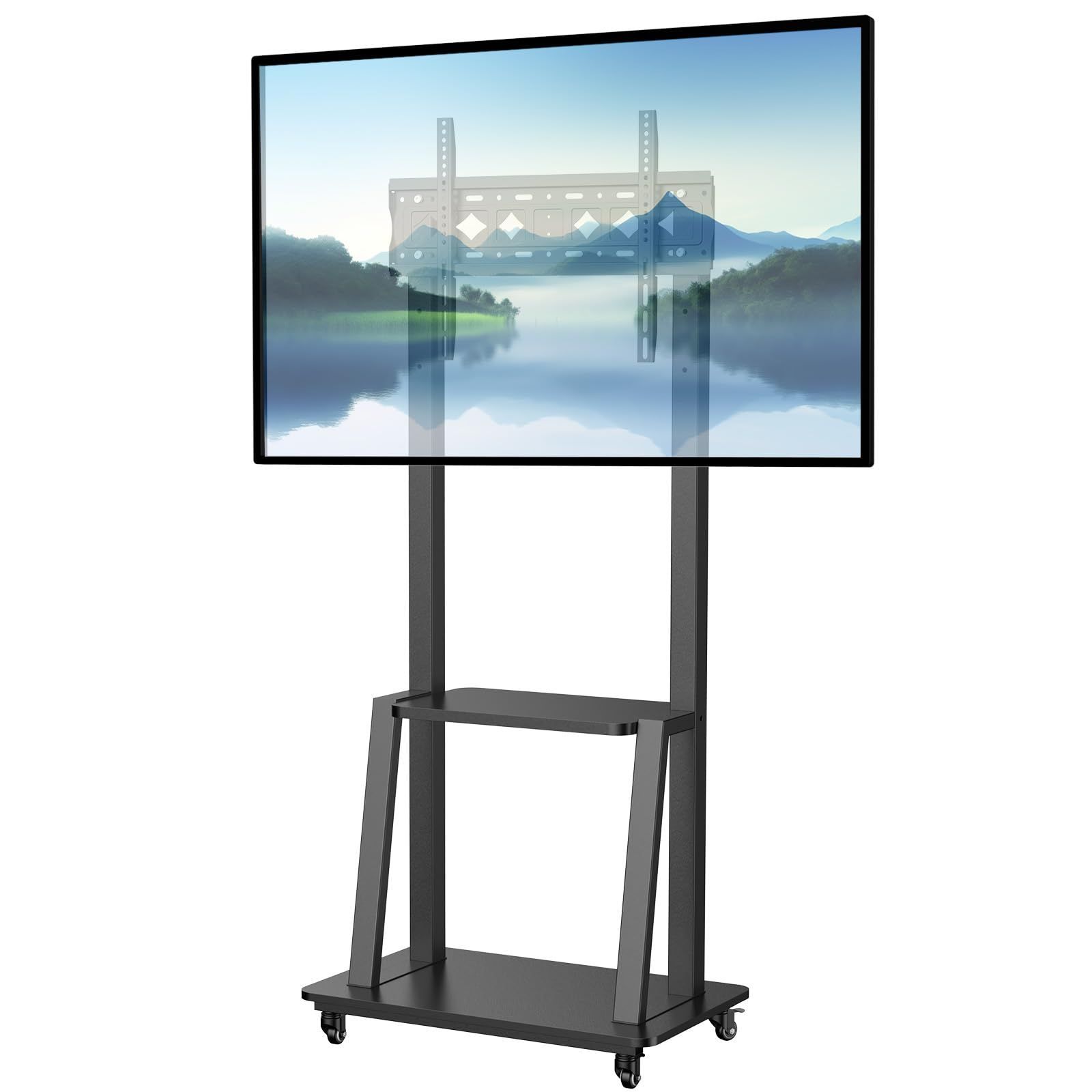 キャスター付き 32～75インチ テレビ台 大型テレビ テレビスタンド 壁寄せスタンド ハイタイプ 耐荷重50KG 高さ調整 モニタースタンド 移動式 棚板付き 簡単な組み立て 省スペース tv台 会議室用 業務用 家庭用 展示用