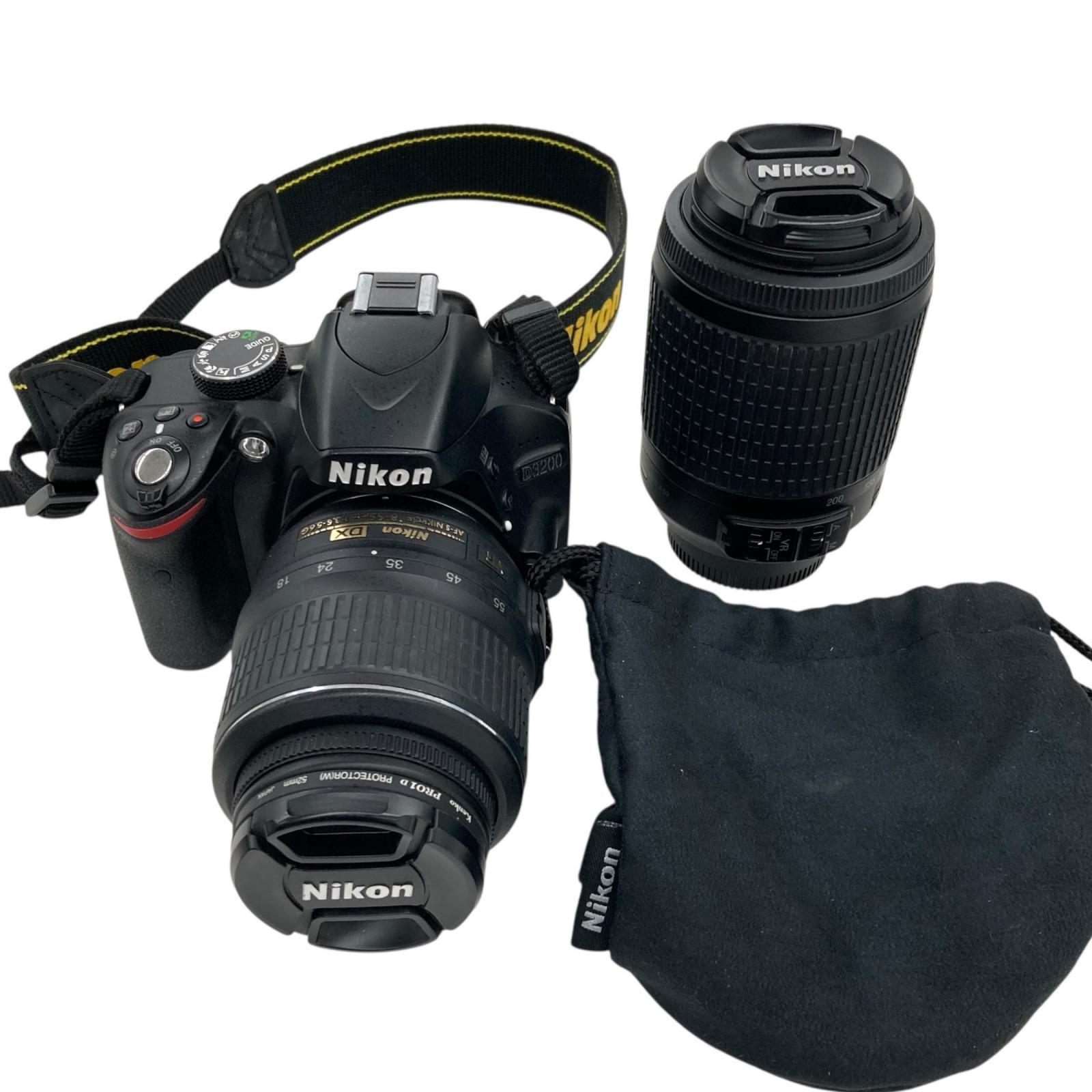 186000 動作未確認 Nikon ニコン 一眼レフカメラ ダブルレンズ 望遠レンズ D3200 ブラック