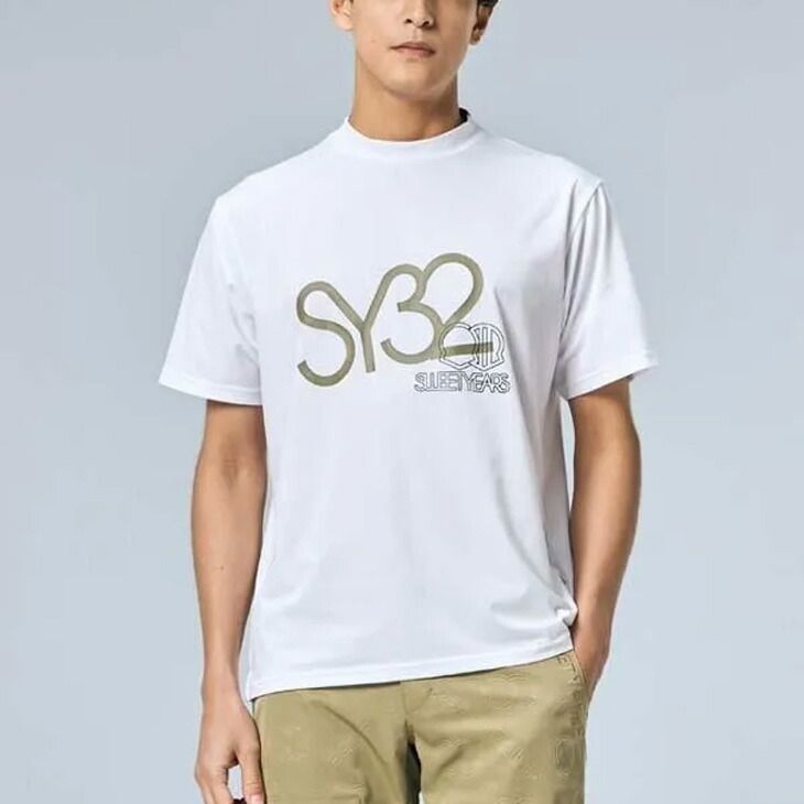 SY32 ゴルフ　モックネック半袖シャツ XL ホワイト SY32 BY SWEET YEARS GOLF メンズ 半袖シャツ モックネック ゴルフ