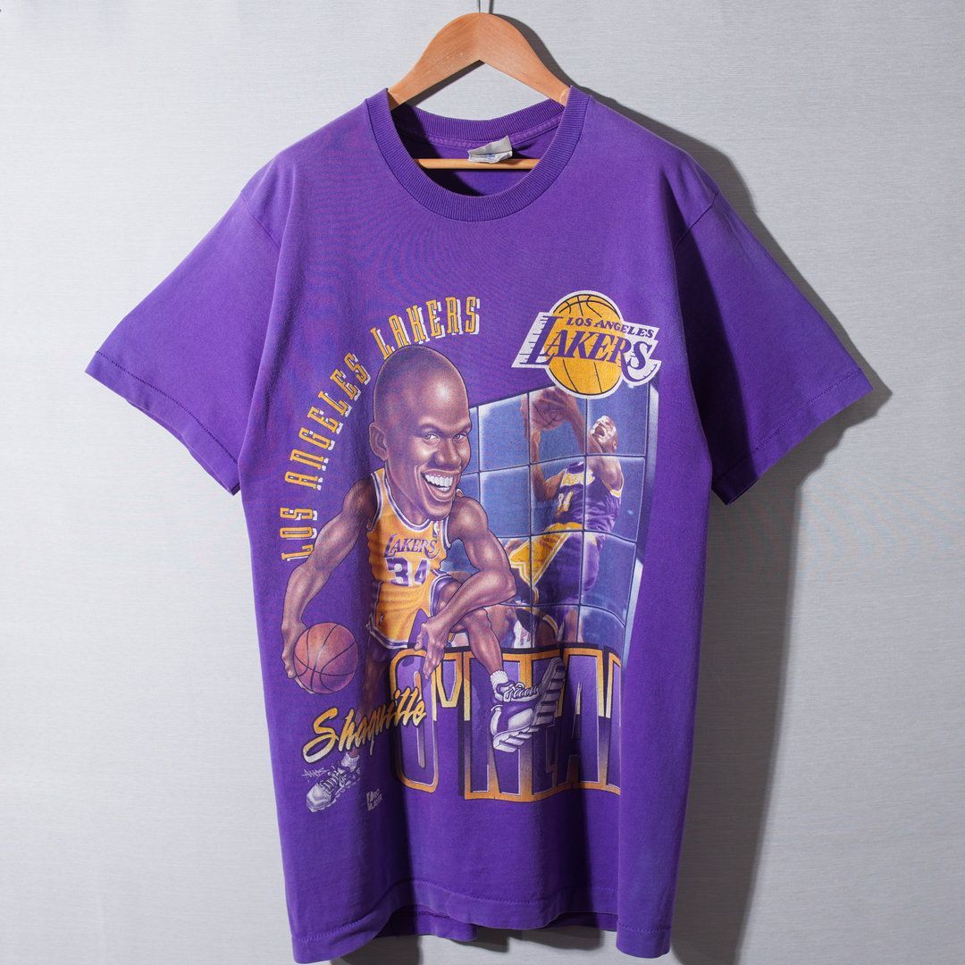 【リバーシブル】レイカーズ　ゲームシャツ　パープル×ホワイト　バスケ　ビンテージ 90s USA製 NBA レイカーズ LAKERS Tシャツ M パープル シャキール