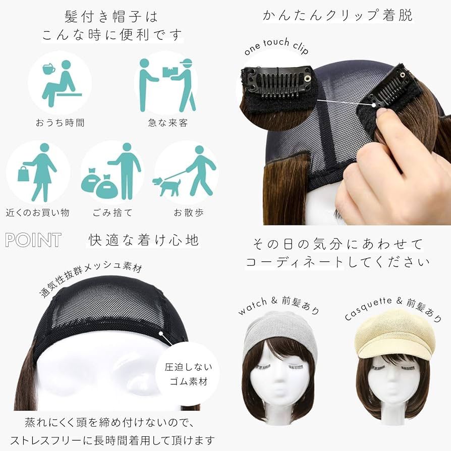 AQUADOLL(アクアドール)] ウィッグ 医療用 髪付き 帽子 前髪付き