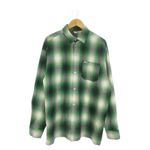 キャルトップ Cal Top シャツ XL 緑 グリーン オンブレチェック 長袖 胸ポケット /AO13 ■GY01