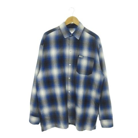 キャルトップ Cal Top シャツ XL 青 ブルー オンブレチェック柄 長袖 胸ポケット 2000 /AO14 ■GY01