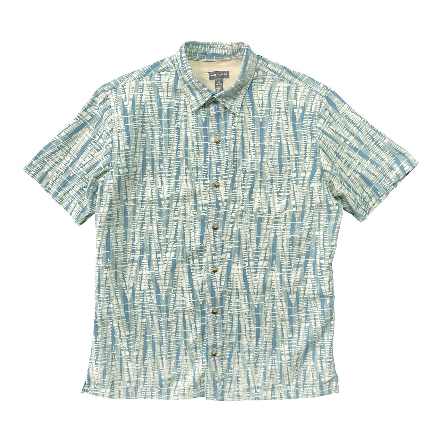 USA 古着 VAN HEUSEN ヴァンヒューセン アロハシャツ ハワイアンシャツ 総柄 メンズM ブルー BF5083
