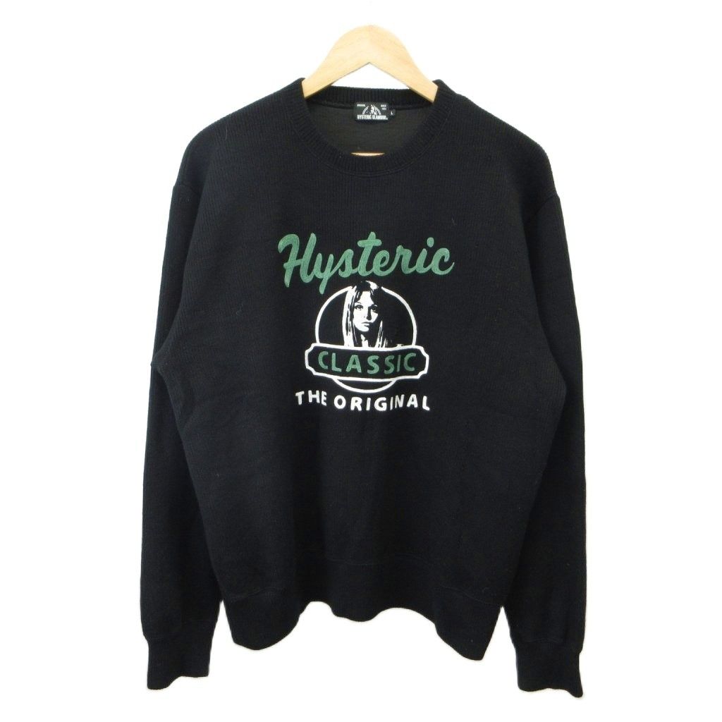 ヒステリックグラマー HYSTERIC GLAMOUR セーター 薄手ニット プルオーバー ウール L 黒 ブラック 緑 グリーン 白 ホワイト クルーネック 長袖 ロゴプリント 02173CS09 SH ■GY03