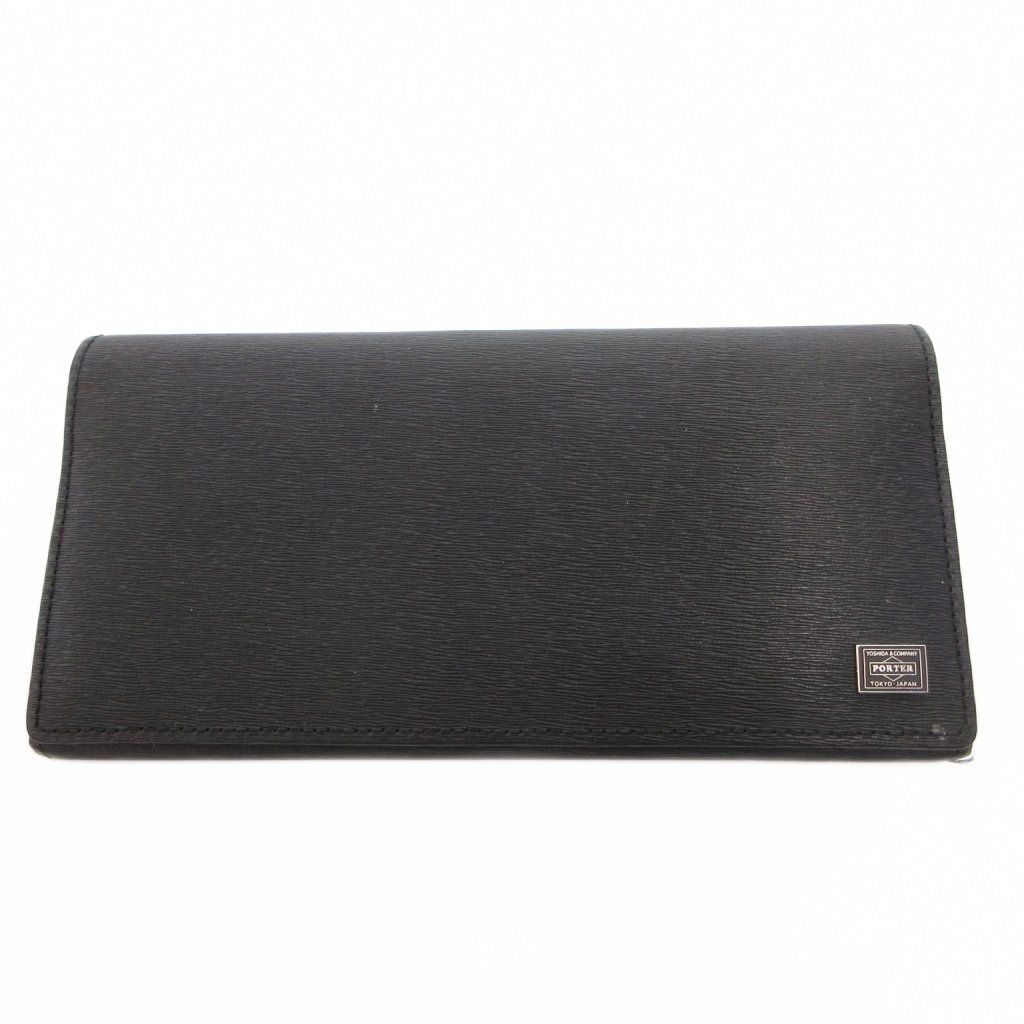 ポーター PORTER 長財布 ロングウォレット 二つ折り 黒 ブラック ロゴ 牛革 ステアレザー /SX ■GY11