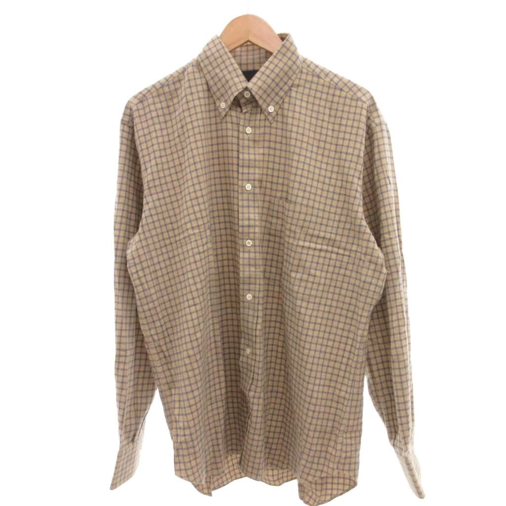 ブリオーニ BRIONI シャツ L ベージュ フランネルチェック柄 ボタンダウンカラー 長袖 /SC ■GY18 10,842円