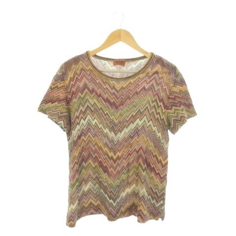 ミッソーニ MISSONI ニットTシャツ 50 茶 ブラウン ジグザグ柄 クルーネック 半袖 /CK6 ■GY