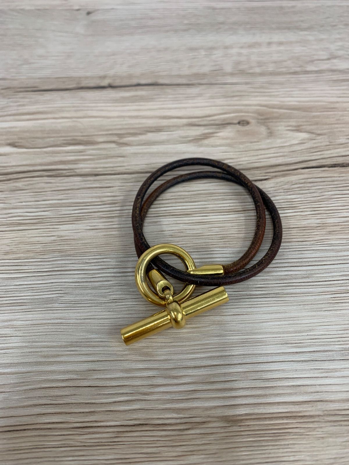 HERMES エルメス グレナン レザー ブレスレット バングル 2連 ブラウン