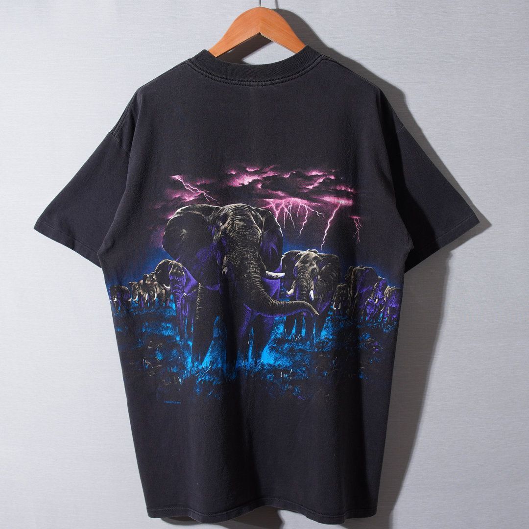 90s USA製 アニマル Tシャツ L ブラック ゾウ Elephant ヴィンテージ