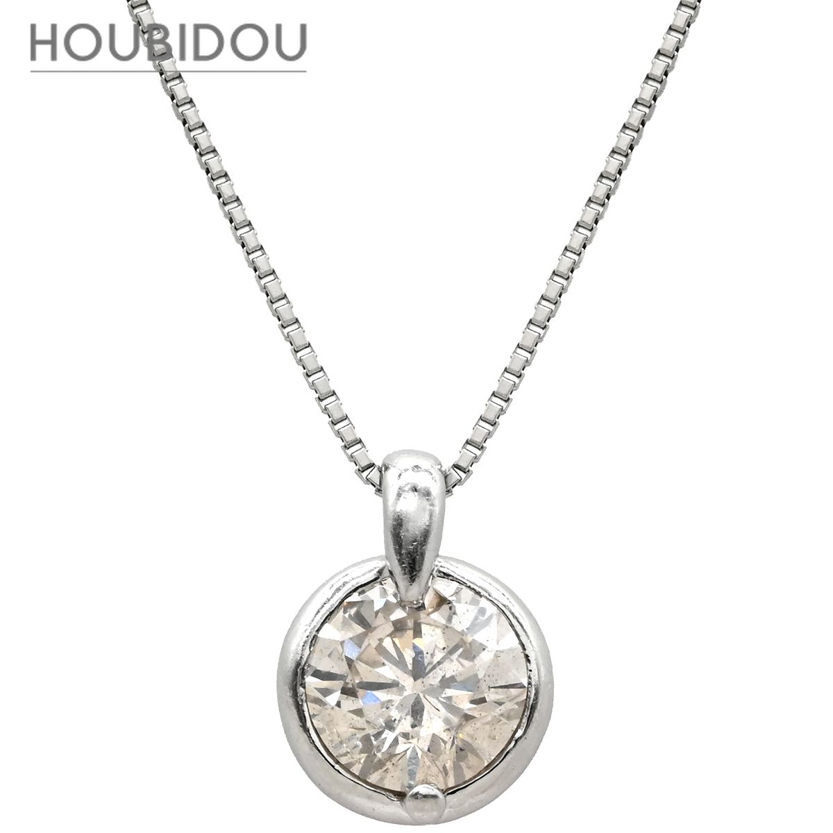 ネックレス ソリティア ダイヤモンド 1.12ct プラチナシルバー プラチナ Pt900 大粒 1P 1石 1粒 ラウンド ベゼルセッティング 【中古】