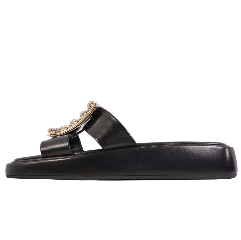 極美品 ロジェヴィヴィエ Roger Vivier サンダル ビジュー装飾 レザ