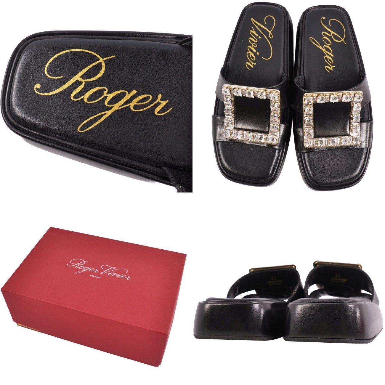 極美品 ロジェヴィヴィエ Roger Vivier サンダル ビジュー装飾 レザ