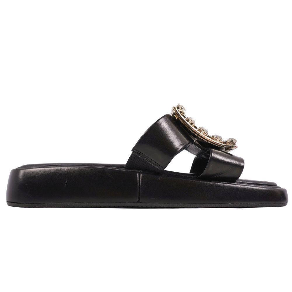 極美品 ロジェヴィヴィエ Roger Vivier サンダル ビジュー装飾 レザ