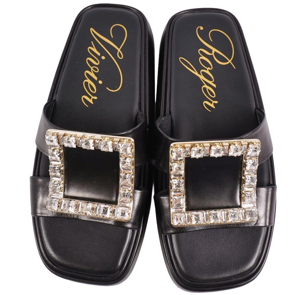 極美品 ロジェヴィヴィエ Roger Vivier サンダル ビジュー装飾 レザ