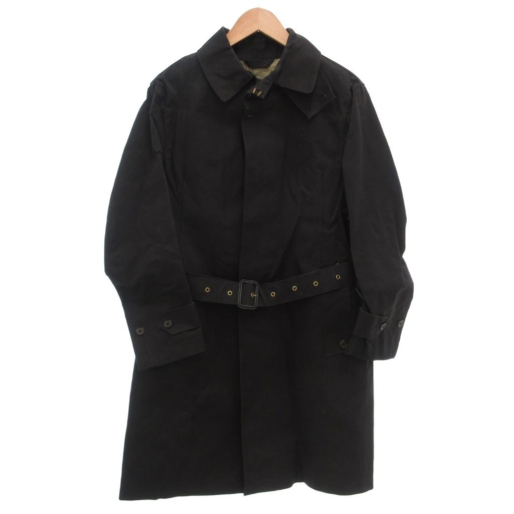 マッキントッシュ MACKINTOSH スプリングコート ステンカラー ロング 比翼 裏地ペイズリー柄 ベルト付 40 黒 ブラック /GV ■GY03