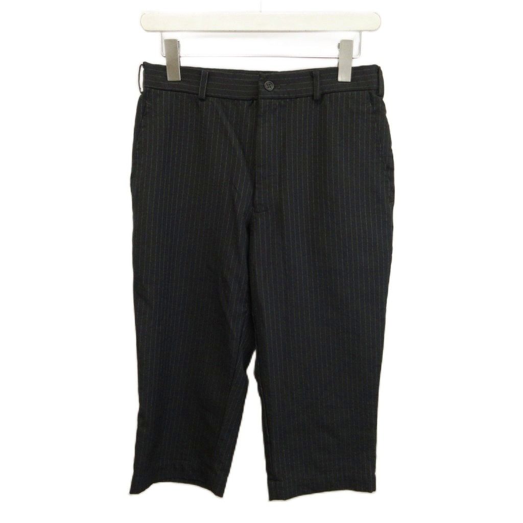 ブラックコムデギャルソン BLACK COMME des GARCONS クロップドパンツ スラックス ピンストライプ ジップフライ XS 黒 ブラック 1H-P009 /XZ ■GY19