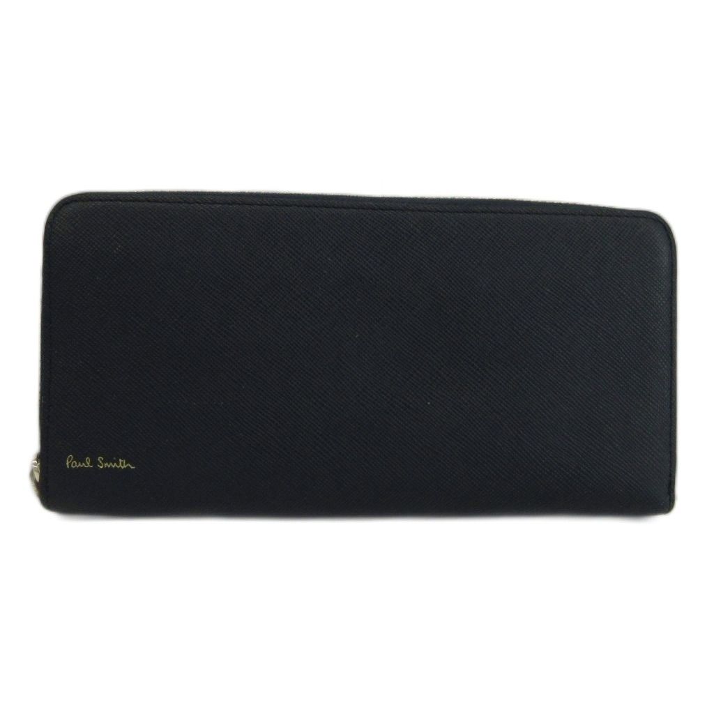ポールスミス PAUL SMITH 長財布 レザー 型押し ラウンドファスナー ロゴ 紺 ネイビー /XZ ■GY18
