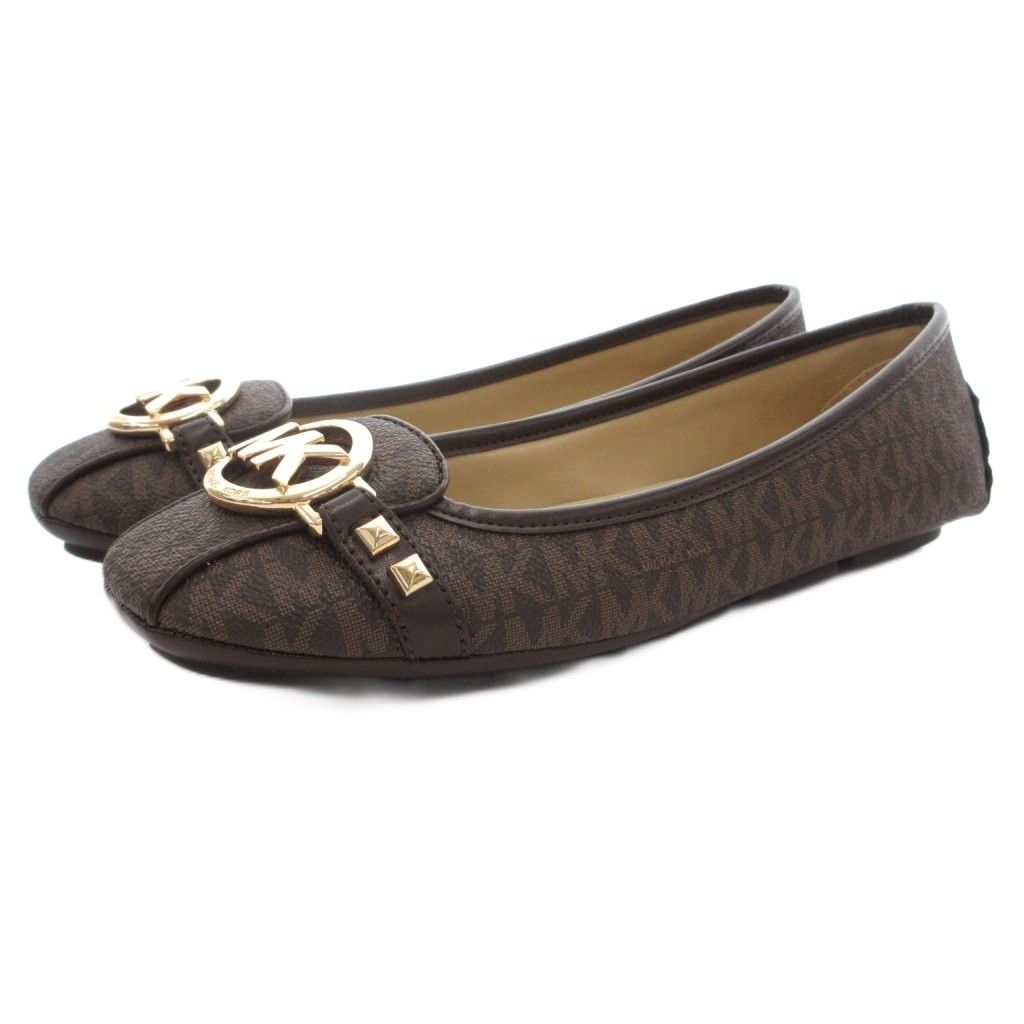 マイケルコース MICHAEL KORS フルトン モック FULTON MOC フラットシューズ MK柄 ロゴ金具 スクエアトゥ スタッズ PVC 8M 茶 ブラウン 49T8FUFR1B /GV