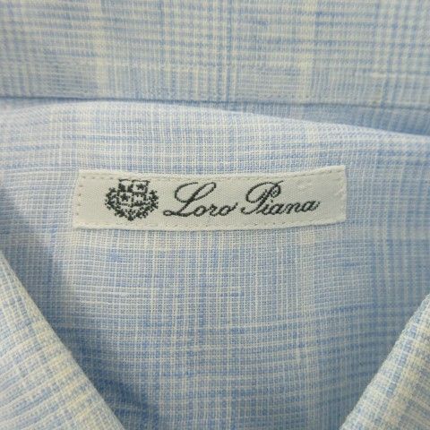 ロロピアーナ Loro Piana シャツ 麻 リネン L 青 ライトブルー