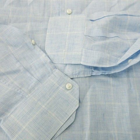 Loro Piana リネン混 ギンガムチェックシャツ 長袖 ロゴ 麻 水色 L ロロピアーナ Loro Piana シャツ 麻 リネン L 青 ライトブルー