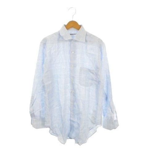 ロロピアーナ Loro Piana シャツ 麻 リネン L 青 ライトブルー