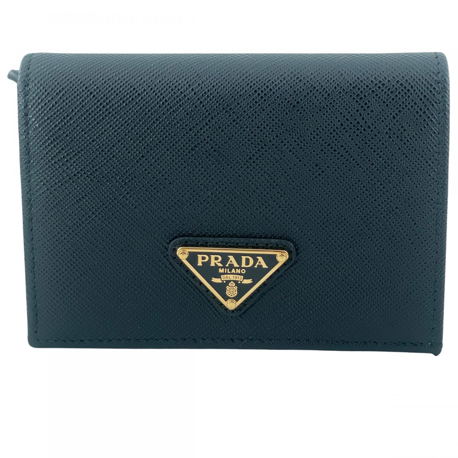 【中古】 PRADA プラダ 1MV021 QHH F0002サフィアーノ トライアングルロゴ ウォレット コンパクト ２つ折り財布 ブラック ユニセックス 26018196 KJ