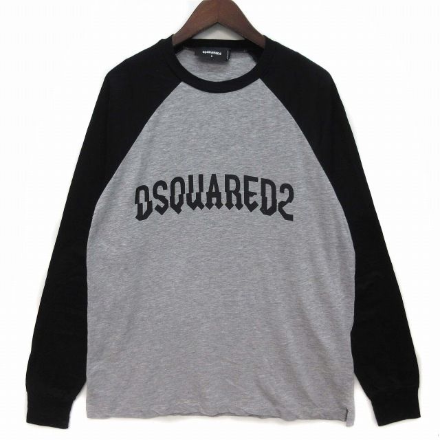 ディースクエアード DSQUARED2 バイカラー 長袖 ラグラン Tシャツ カットソー ロゴ Slouch Raglan Fit グレー ブラック 黒 S S74GD1107 美品