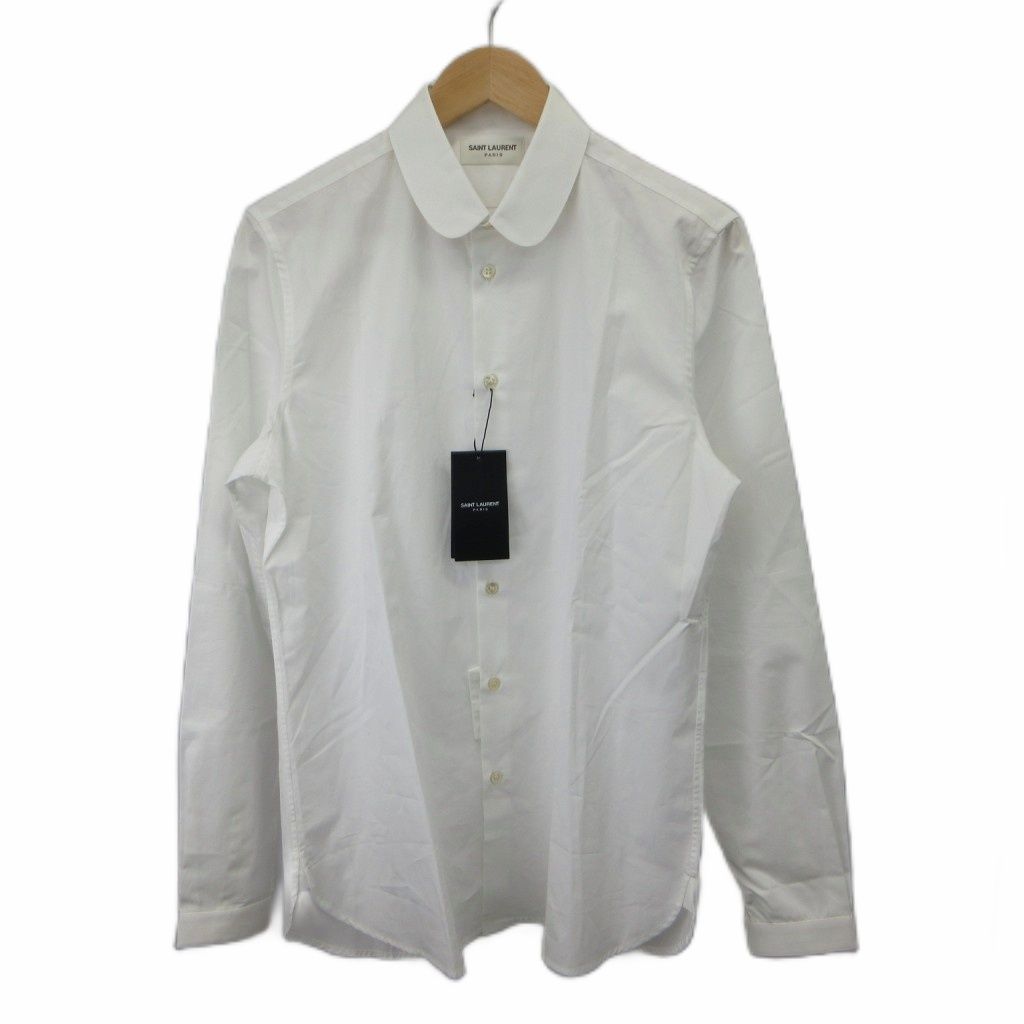 サンローラン パリ SAINT LAURENT PARIS タグ付き 19SS シャツ ラウンドカラー 39 白 ホワイト 長袖 無地 599213 /PP ■GY