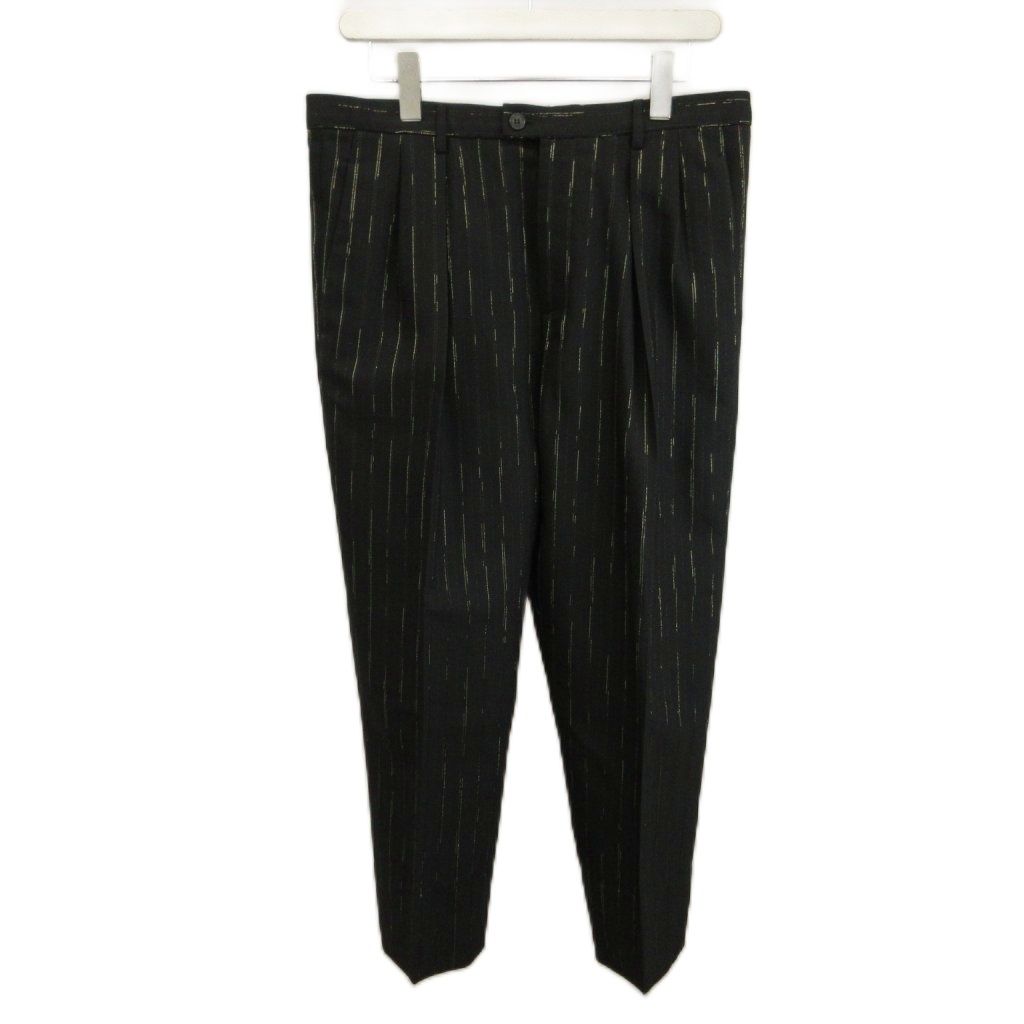 サンローラン パリ SAINT LAURENT PARIS パンツ スラックス ウール ストライプ ジップフライ 48 L 黒 ブラック ゴールド色 682379 /XZ ■GY19