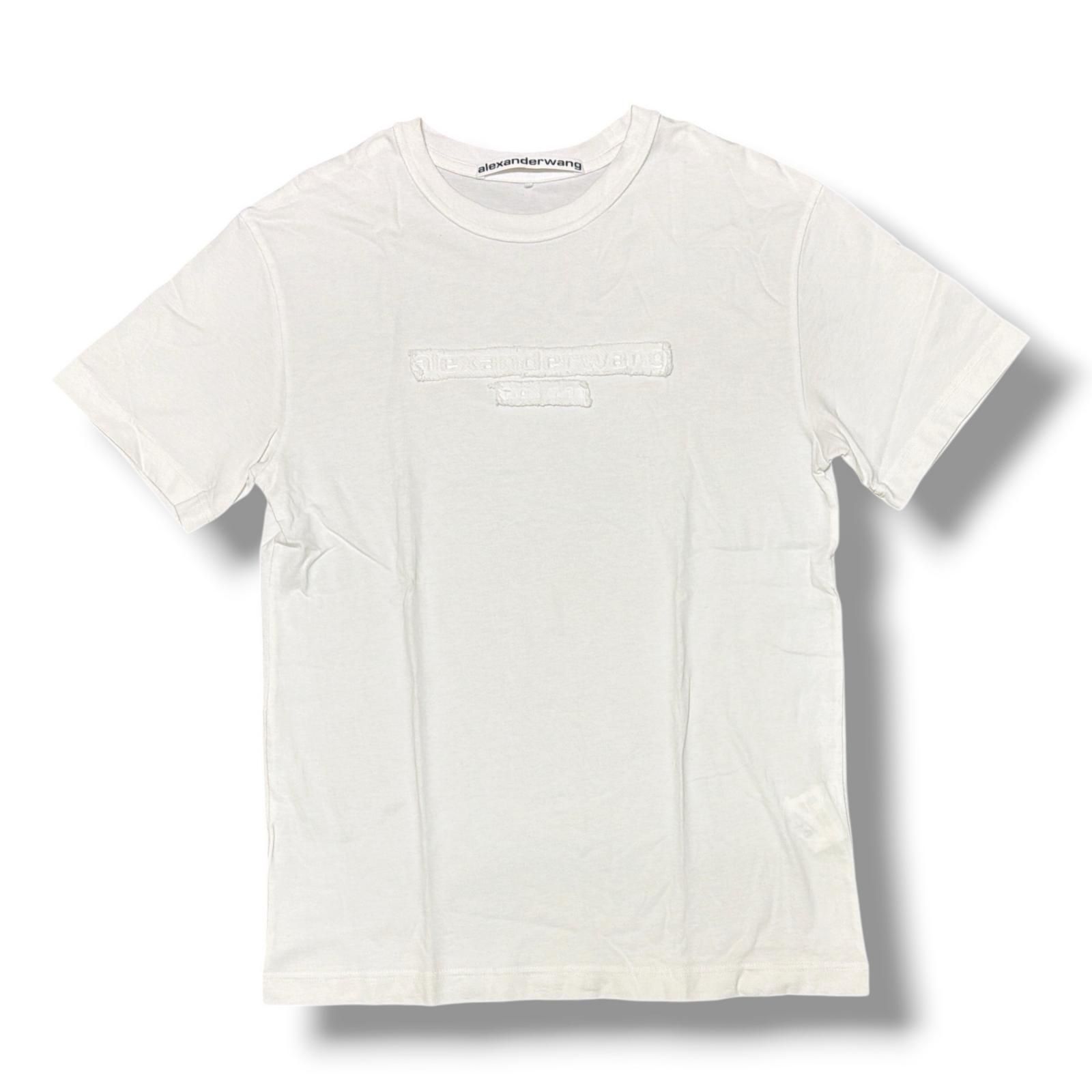 参考上代52800円 Alexander Wang 24SS DISTRESSED LOGO SHORT SLEEVE TEE デストロイロゴ半袖Tシャツ カットソー アレキサンダーワン UCC1251786 ホワイト XS （2093M）