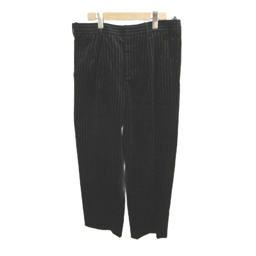 サンローラン パリ SAINT LAURENT PARIS ベロアパンツ 48 黒 ブラック グレー ストライプ柄 ワイドシルエット /NP ■GY19