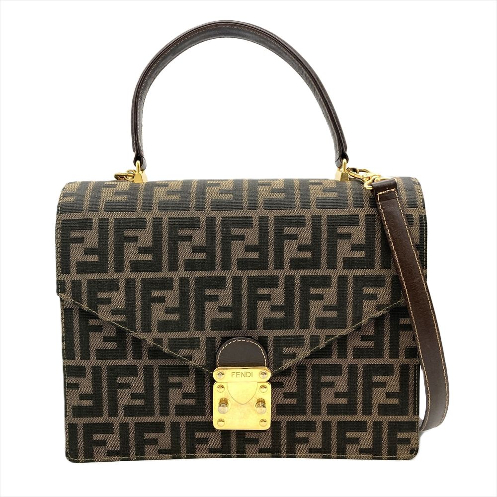 フェンディ FENDI ズッカ ショルダーバッグ キャンバス ブラウン ゴールド金具 レディース【中古】