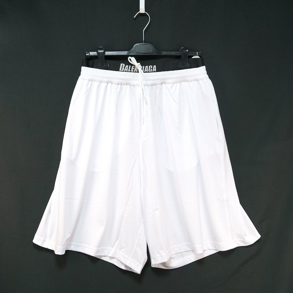 BALENCIAGA バレンシアガ スイムウエア ロゴウエストバンド メッシュ ハーフパンツ ホワイト Lサイズ 698317 4C0B4 新品未使用