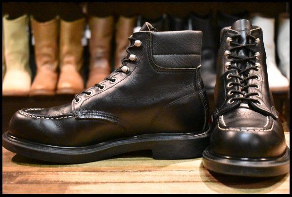 【7.5E 美品 17年】レッドウィング 8133 スーパーソール 黒 ブラッククローム モックトゥ 編み上げ ブーツ redwing HOPESMORE【GF306】