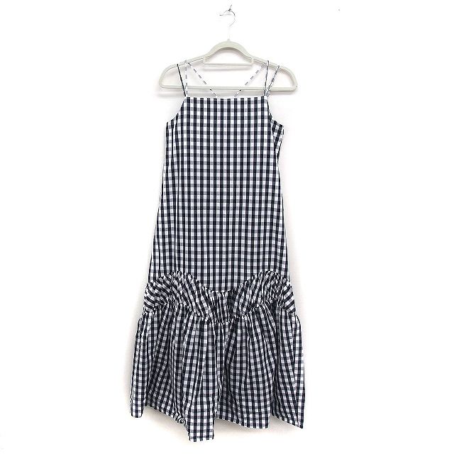 Mila Owen Check Tiered Cami Dress Long Cross Back Cotton Cotton 1 Black Black White /FT4