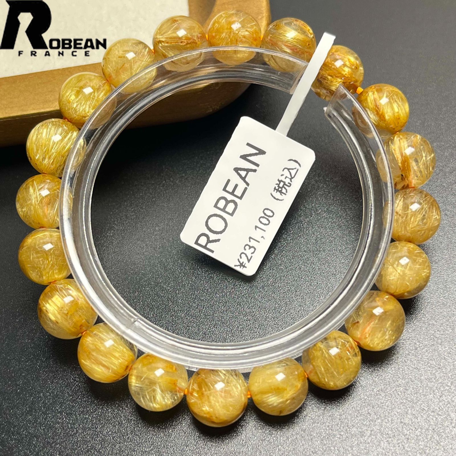 【限定1個】EU製★ROBEAN・太陽花タイチンルチル★黄金針水晶 金運 開運 ブレスレット パワーストーン 9.4-9.9mm K0529675