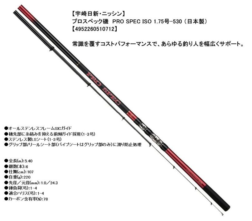 宇崎日新・ニッシン】 プロスペック磯 PRO SPEC ISO 1.75号-530 （日本
