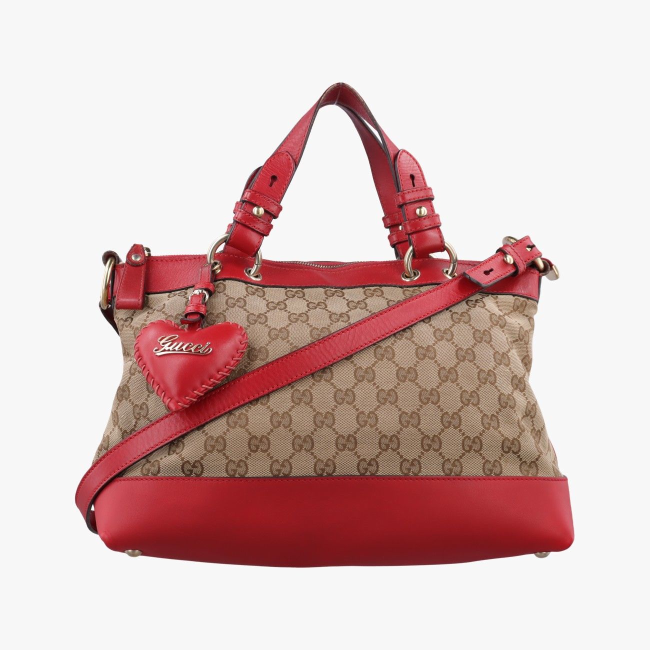 グッチGucciバレンタイン ハートチャーム ベージュ×レッド キャンバス×レザー 309122 B018648405