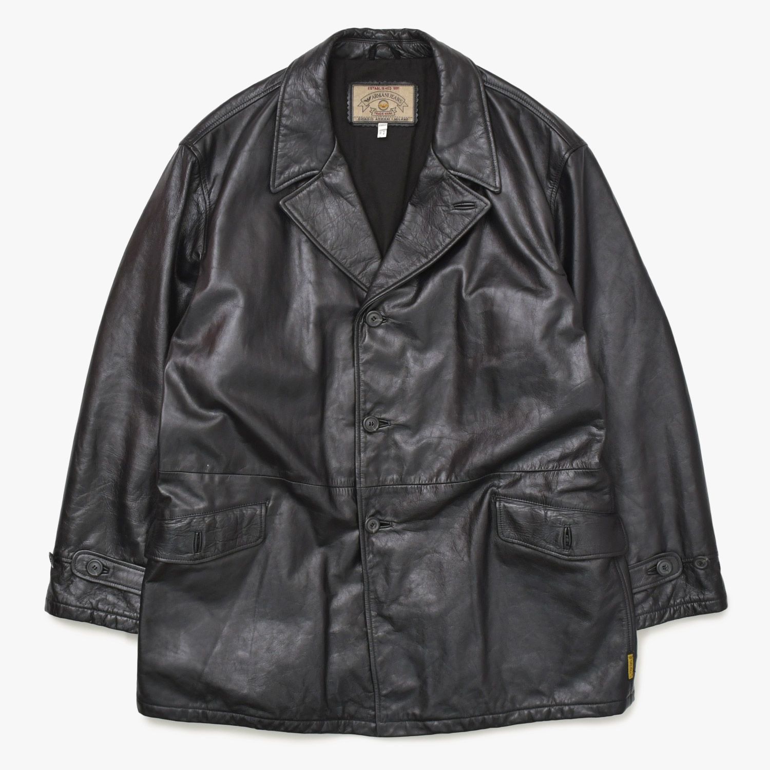 ARMANI JEANS アルマーニ ジーンズ レザーカーコート M6K03FC-12-3 アウター レザージャケット ブラック 52サイズ ヴィンテージ 美品 中古 4a004440