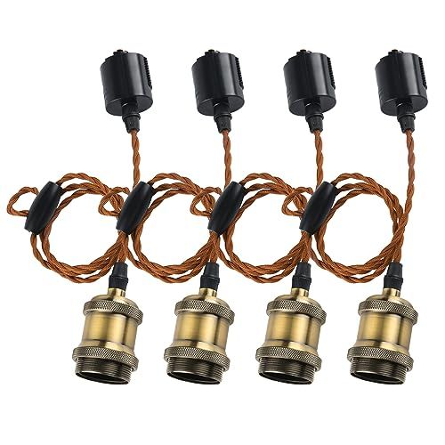 【新品】ペンダントライト 電球ソケット E26口金 ペンダントソケット ダクトレール用ソケット ライティングレール 裸電球用 LED対応 吊り下げ コードアジャスター付き 100cm調節可能 電球別売り 4個入 3f43fd76
