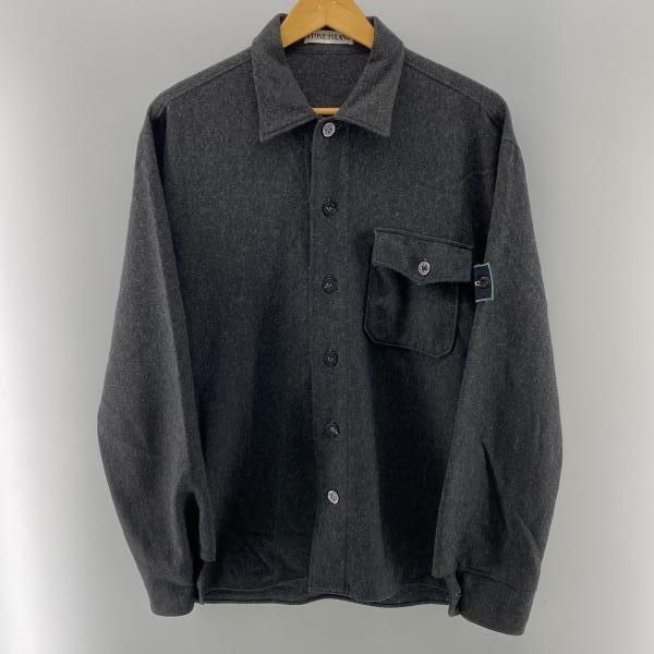 【中古】90s STONE ISLAND ウールシャツジャケット チャコールグレー サイズM　ストーンアイランド[24]