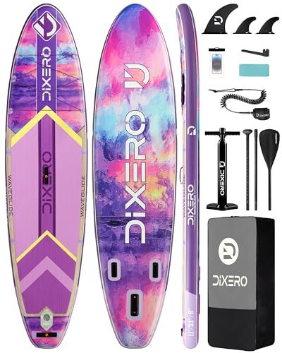 (ディクセロ) 空気注入式 スタンドアップパドルボード 11フィート x 33インチ 大人用 エクストラワイド パドルボード プレミアムアクセサリー付き 調節可能なパドル ハンドポンプ ボトムフィン リーシュ防水電話バッグ送料無料 a368d6d3