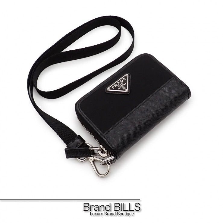 未使用品 PRADA プラダ コインケース カードケース 2MR039 サフィアーノ ナイロン トライアングルロゴ ブラック シルバー金具 ユニセックス