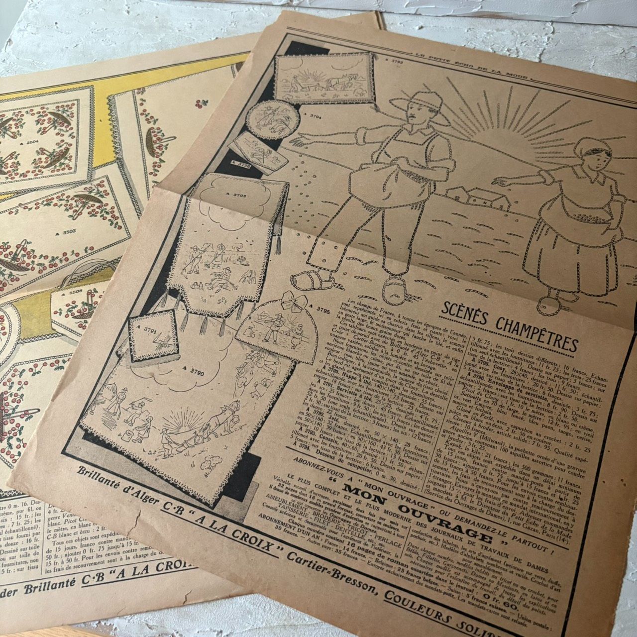 フランスアンティーク 刺繍図案 2枚セット Cartier-Bresson さくらんぼ