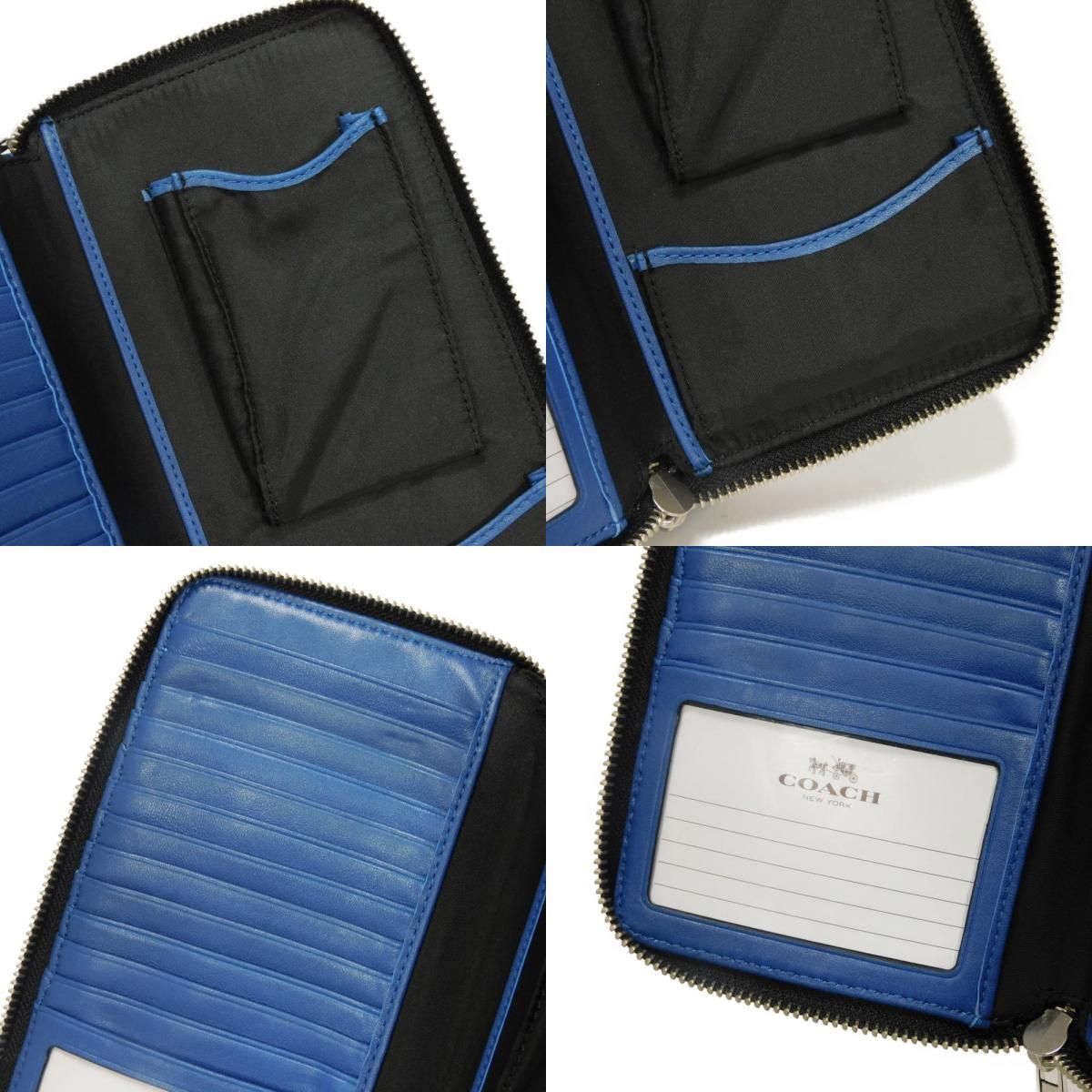 COACH コーチ 長財布 オーガナイザー ウォレット ブルー 箱付 COACH コーチ トラベル オーガナイザー ウォレット クロスグレイン