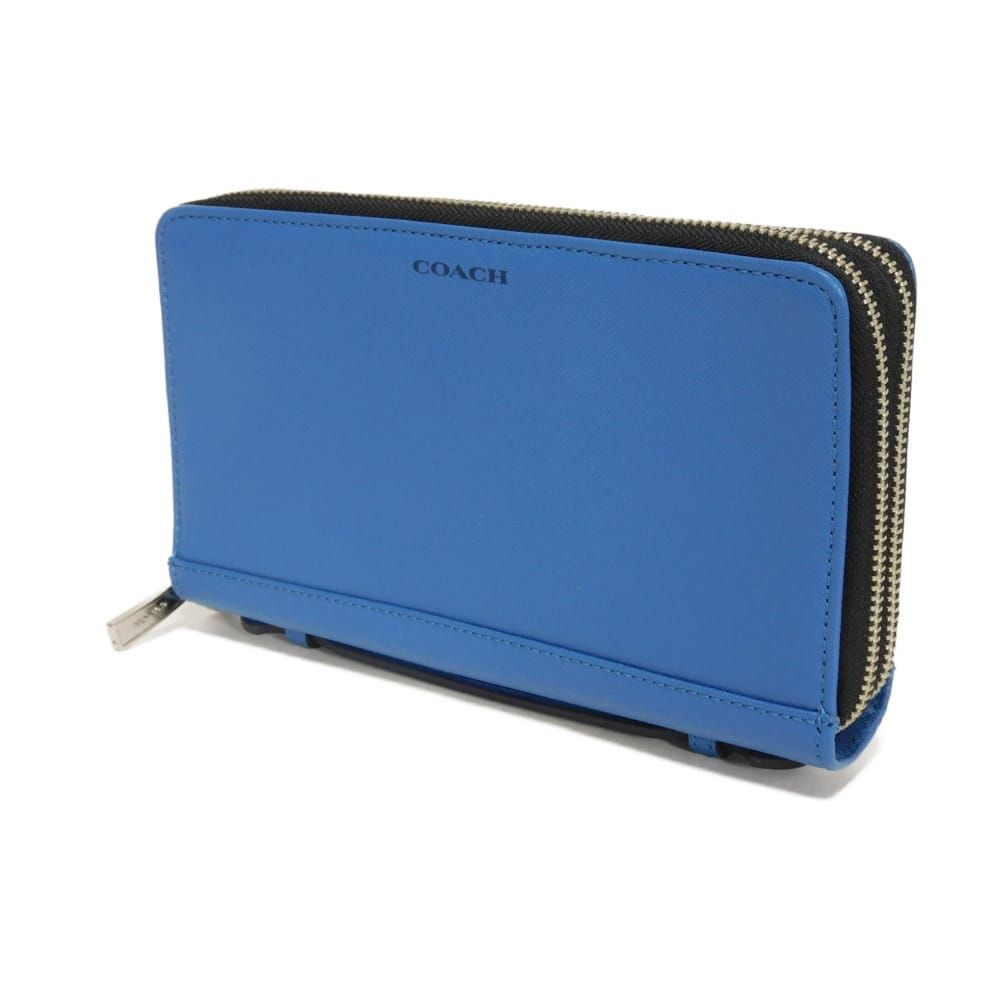 COACH コーチ 長財布 オーガナイザー ウォレット ブルー 箱付 COACH コーチ トラベル オーガナイザー ウォレット クロスグレイン