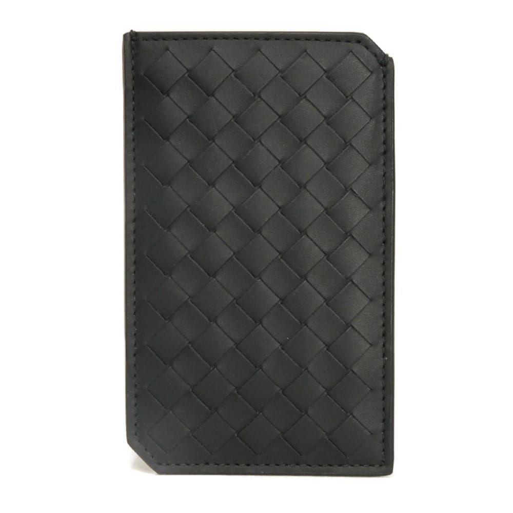 BOTTEGAVENETA ボッテガヴェネタ ピッコロ バーティカル カードホルダー 現行 ロゴ エンボス カーフ パスケース 名刺入れ RFID ICチップ 未使用 イントレチャート ブラック カードケース 796963 V4LQ1 1000